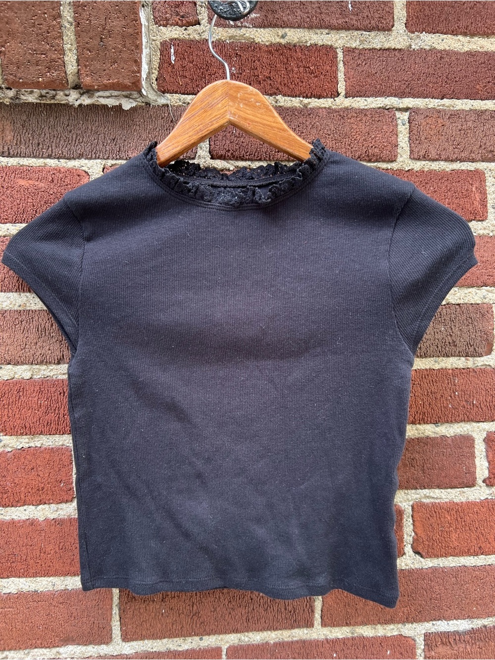 PacSun Black Lace-Trim Crop Tee